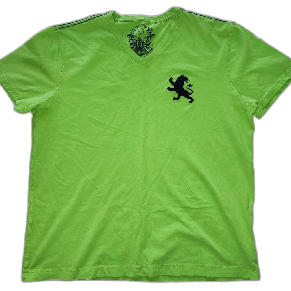 Express Men's Lime Green V-Neck T-shirt Size XL